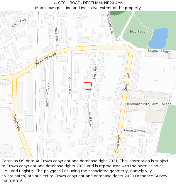 4, CECIL ROAD, DEREHAM, NR20 4AN: Location map and indicative extent of plot