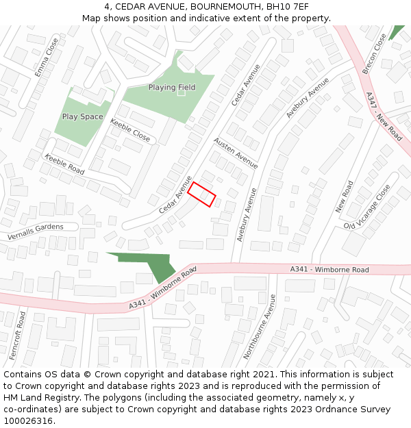 4, CEDAR AVENUE, BOURNEMOUTH, BH10 7EF: Location map and indicative extent of plot
