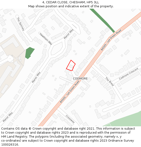 4, CEDAR CLOSE, CHESHAM, HP5 3LL: Location map and indicative extent of plot