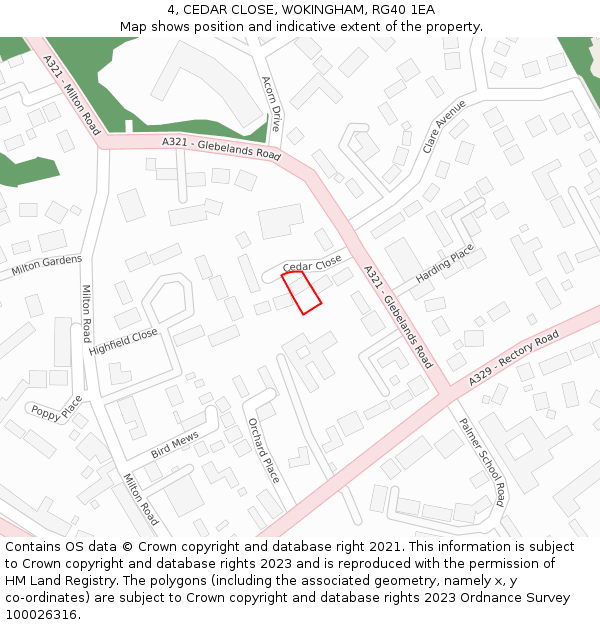 4, CEDAR CLOSE, WOKINGHAM, RG40 1EA: Location map and indicative extent of plot