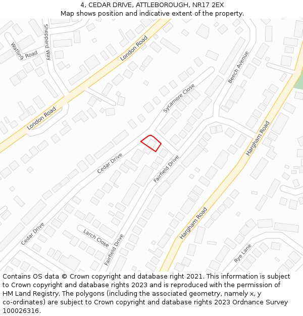 4, CEDAR DRIVE, ATTLEBOROUGH, NR17 2EX: Location map and indicative extent of plot