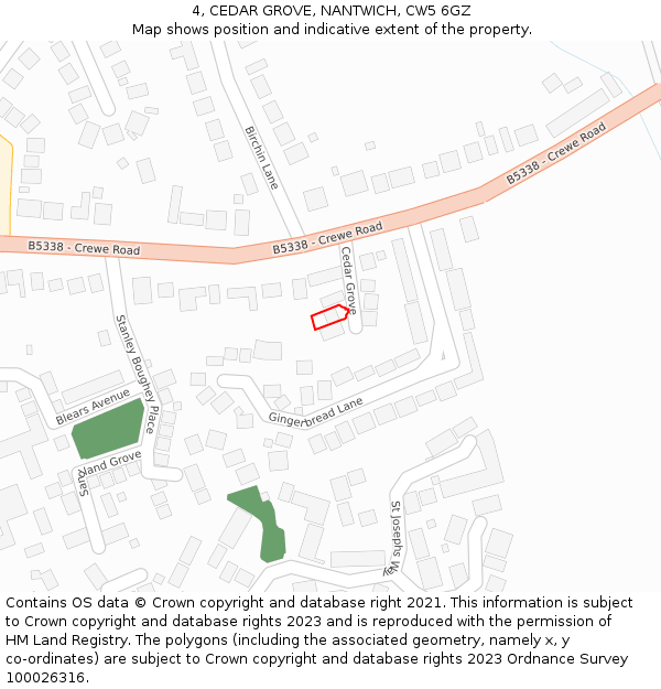 4, CEDAR GROVE, NANTWICH, CW5 6GZ: Location map and indicative extent of plot