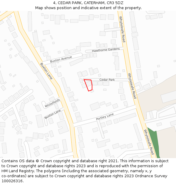 4, CEDAR PARK, CATERHAM, CR3 5DZ: Location map and indicative extent of plot