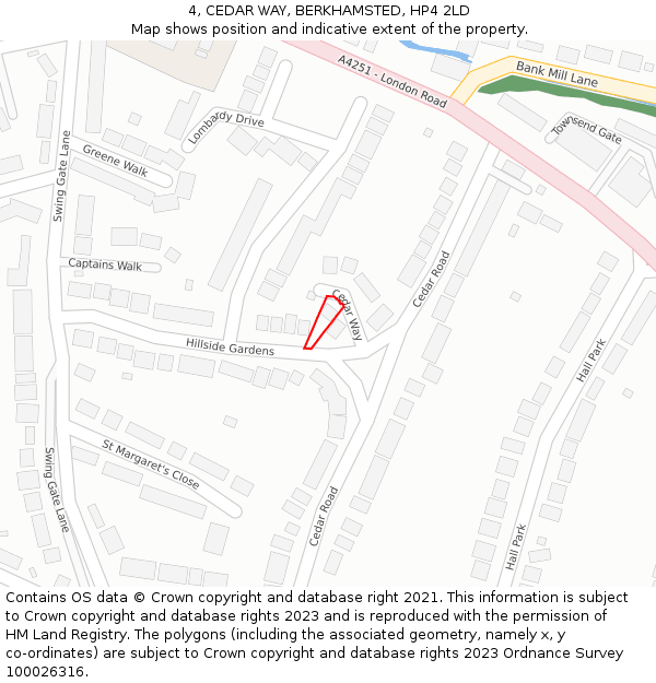 4, CEDAR WAY, BERKHAMSTED, HP4 2LD: Location map and indicative extent of plot