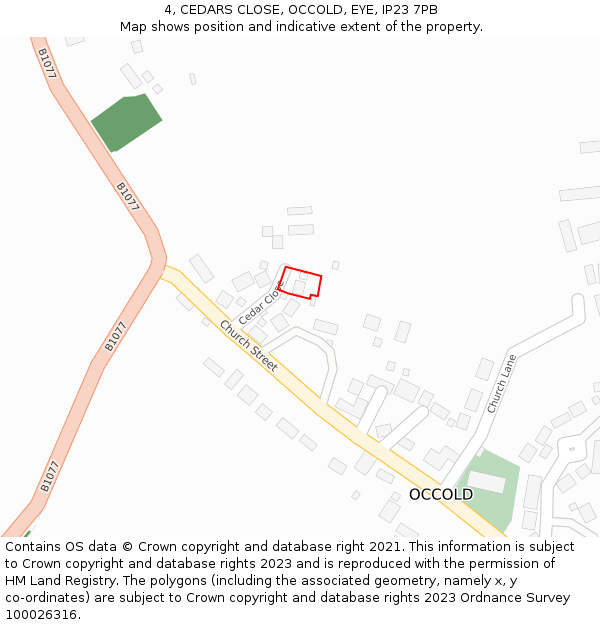 4, CEDARS CLOSE, OCCOLD, EYE, IP23 7PB: Location map and indicative extent of plot