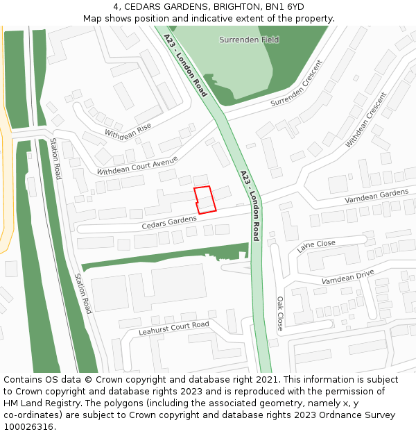 4, CEDARS GARDENS, BRIGHTON, BN1 6YD: Location map and indicative extent of plot