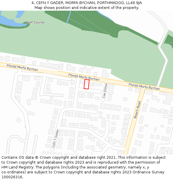 4, CEFN Y GADER, MORFA BYCHAN, PORTHMADOG, LL49 9JA: Location map and indicative extent of plot