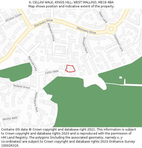 4, CELLINI WALK, KINGS HILL, WEST MALLING, ME19 4BA: Location map and indicative extent of plot