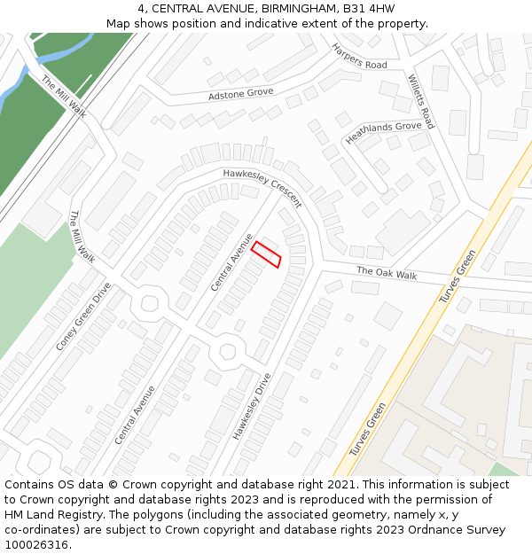 4, CENTRAL AVENUE, BIRMINGHAM, B31 4HW: Location map and indicative extent of plot