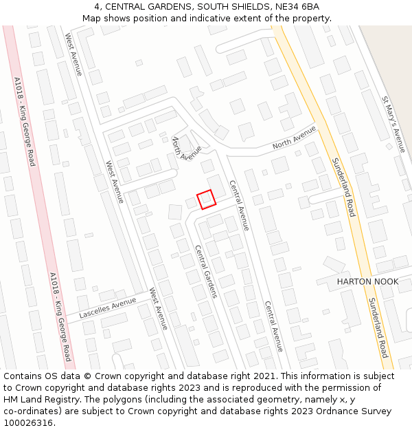 4, CENTRAL GARDENS, SOUTH SHIELDS, NE34 6BA: Location map and indicative extent of plot