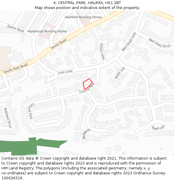 4, CENTRAL PARK, HALIFAX, HX1 2BT: Location map and indicative extent of plot