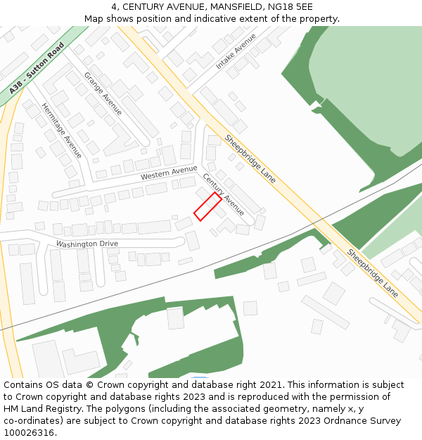 4, CENTURY AVENUE, MANSFIELD, NG18 5EE: Location map and indicative extent of plot