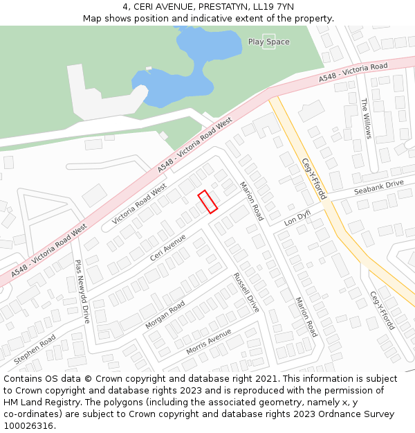 4, CERI AVENUE, PRESTATYN, LL19 7YN: Location map and indicative extent of plot