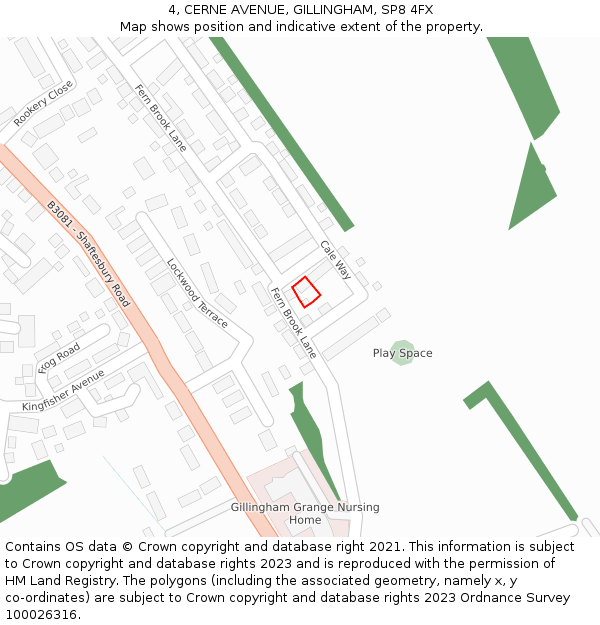 4, CERNE AVENUE, GILLINGHAM, SP8 4FX: Location map and indicative extent of plot