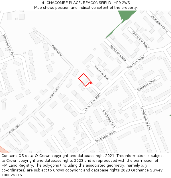 4, CHACOMBE PLACE, BEACONSFIELD, HP9 2WS: Location map and indicative extent of plot