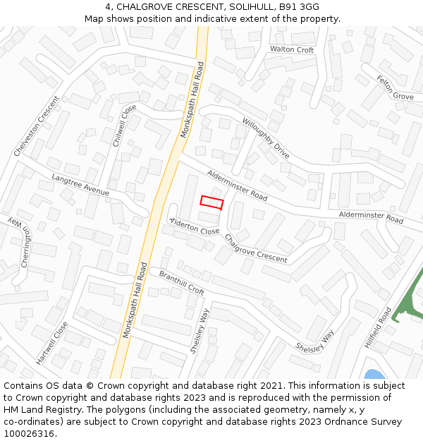 4, CHALGROVE CRESCENT, SOLIHULL, B91 3GG: Location map and indicative extent of plot