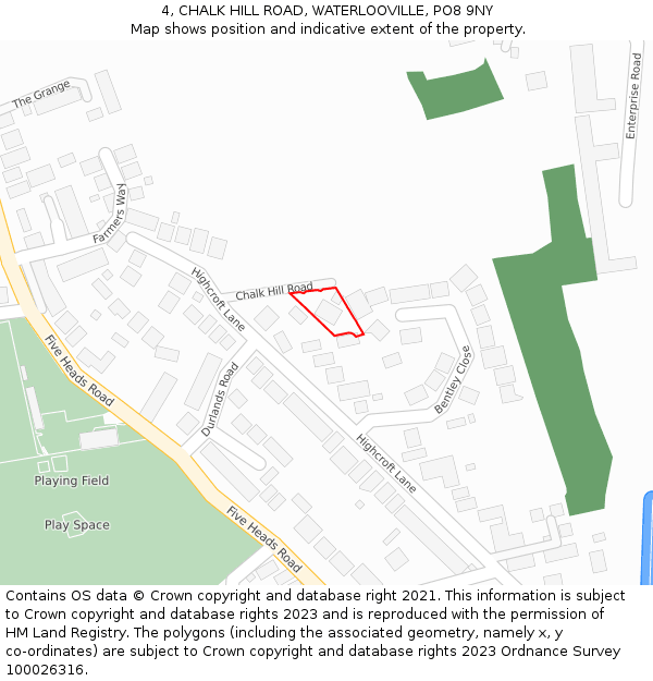 4, CHALK HILL ROAD, WATERLOOVILLE, PO8 9NY: Location map and indicative extent of plot