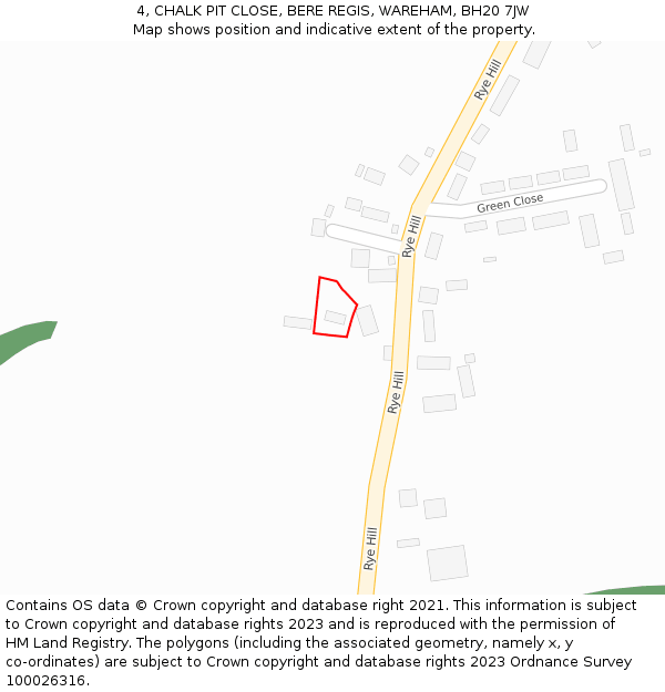 4, CHALK PIT CLOSE, BERE REGIS, WAREHAM, BH20 7JW: Location map and indicative extent of plot