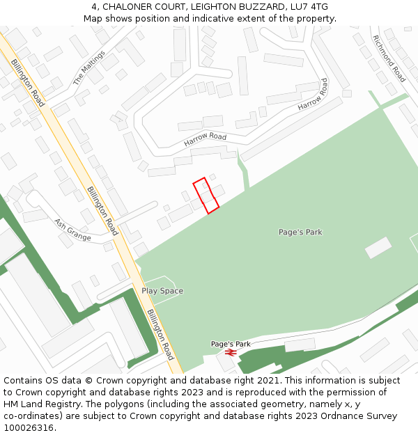 4, CHALONER COURT, LEIGHTON BUZZARD, LU7 4TG: Location map and indicative extent of plot