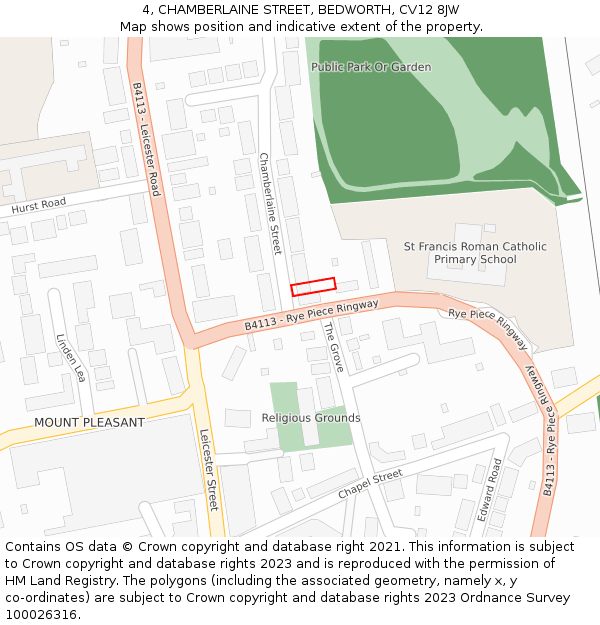 4, CHAMBERLAINE STREET, BEDWORTH, CV12 8JW: Location map and indicative extent of plot