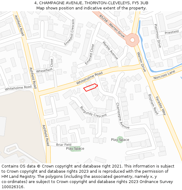 4, CHAMPAGNE AVENUE, THORNTON-CLEVELEYS, FY5 3UB: Location map and indicative extent of plot