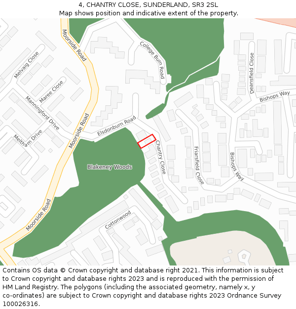 4, CHANTRY CLOSE, SUNDERLAND, SR3 2SL: Location map and indicative extent of plot