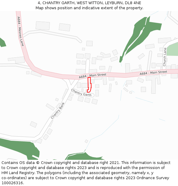 4, CHANTRY GARTH, WEST WITTON, LEYBURN, DL8 4NE: Location map and indicative extent of plot