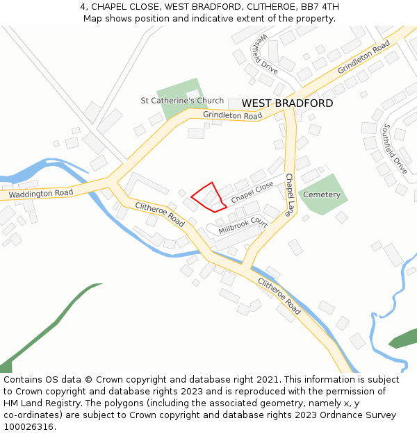 4, CHAPEL CLOSE, WEST BRADFORD, CLITHEROE, BB7 4TH: Location map and indicative extent of plot