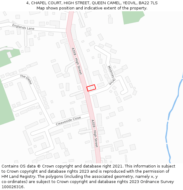 4, CHAPEL COURT, HIGH STREET, QUEEN CAMEL, YEOVIL, BA22 7LS: Location map and indicative extent of plot