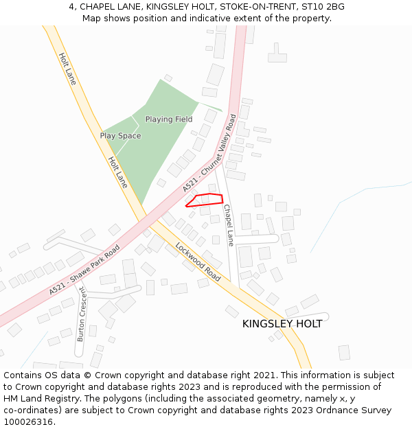 4, CHAPEL LANE, KINGSLEY HOLT, STOKE-ON-TRENT, ST10 2BG: Location map and indicative extent of plot