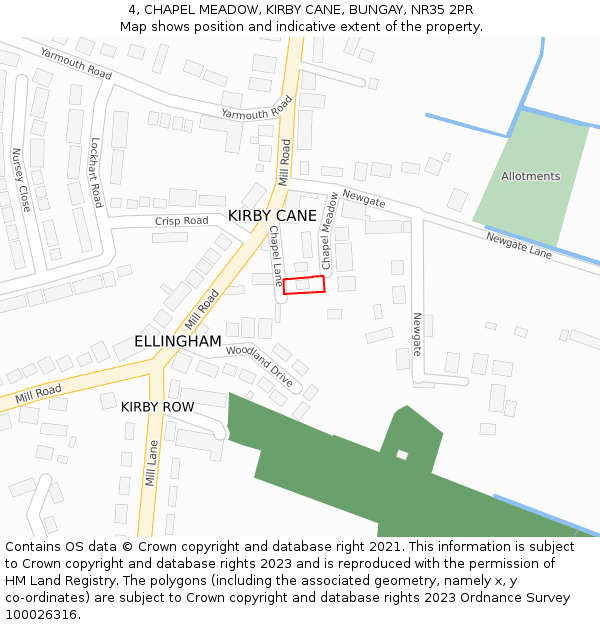 4, CHAPEL MEADOW, KIRBY CANE, BUNGAY, NR35 2PR: Location map and indicative extent of plot