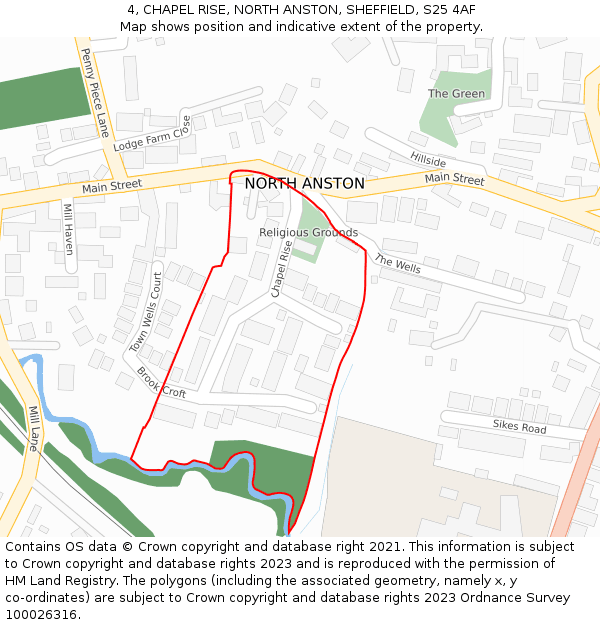 4, CHAPEL RISE, NORTH ANSTON, SHEFFIELD, S25 4AF: Location map and indicative extent of plot