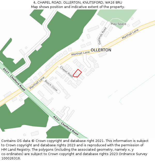 4, CHAPEL ROAD, OLLERTON, KNUTSFORD, WA16 8RU: Location map and indicative extent of plot