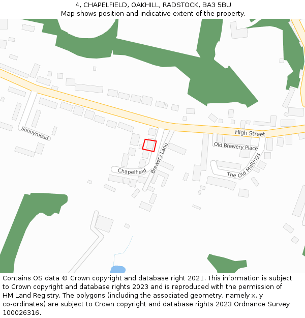 4, CHAPELFIELD, OAKHILL, RADSTOCK, BA3 5BU: Location map and indicative extent of plot