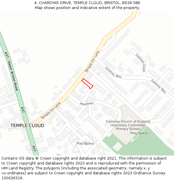 4, CHARDYKE DRIVE, TEMPLE CLOUD, BRISTOL, BS39 5BE: Location map and indicative extent of plot