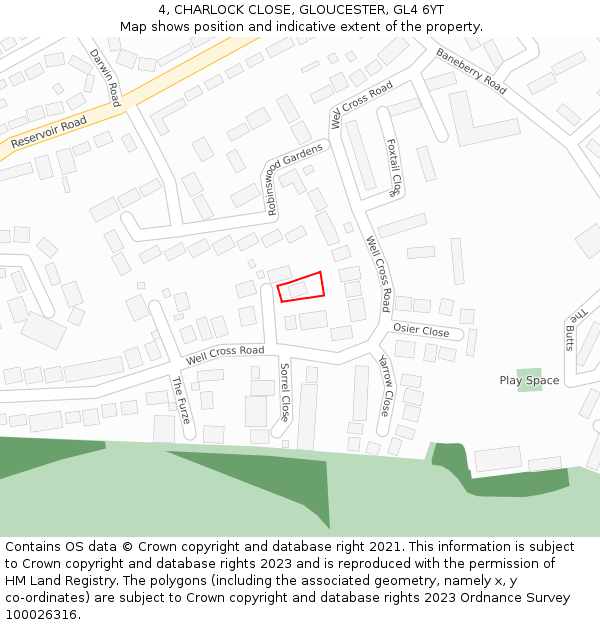 4, CHARLOCK CLOSE, GLOUCESTER, GL4 6YT: Location map and indicative extent of plot