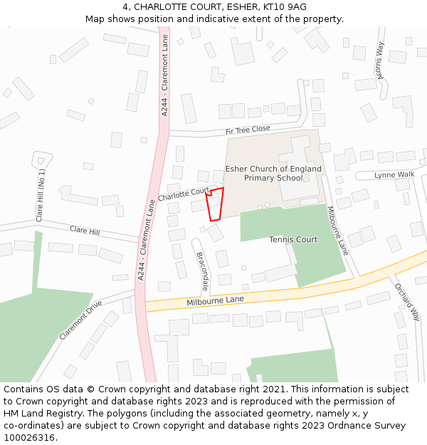 4, CHARLOTTE COURT, ESHER, KT10 9AG: Location map and indicative extent of plot