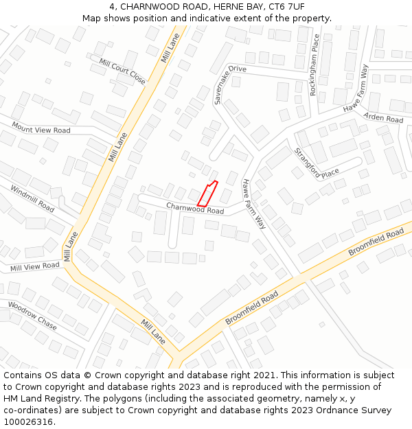 4, CHARNWOOD ROAD, HERNE BAY, CT6 7UF: Location map and indicative extent of plot