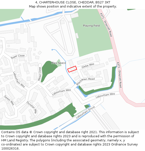 4, CHARTERHOUSE CLOSE, CHEDDAR, BS27 3XT: Location map and indicative extent of plot