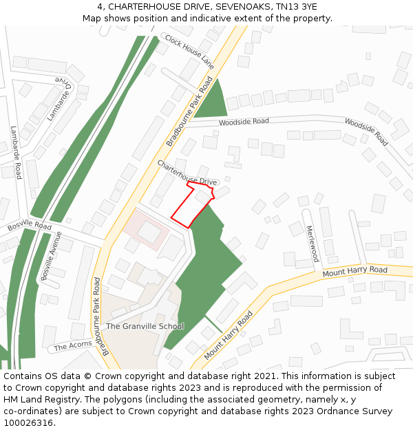 4, CHARTERHOUSE DRIVE, SEVENOAKS, TN13 3YE: Location map and indicative extent of plot