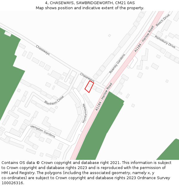 4, CHASEWAYS, SAWBRIDGEWORTH, CM21 0AS: Location map and indicative extent of plot