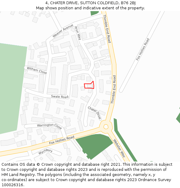 4, CHATER DRIVE, SUTTON COLDFIELD, B76 2BJ: Location map and indicative extent of plot