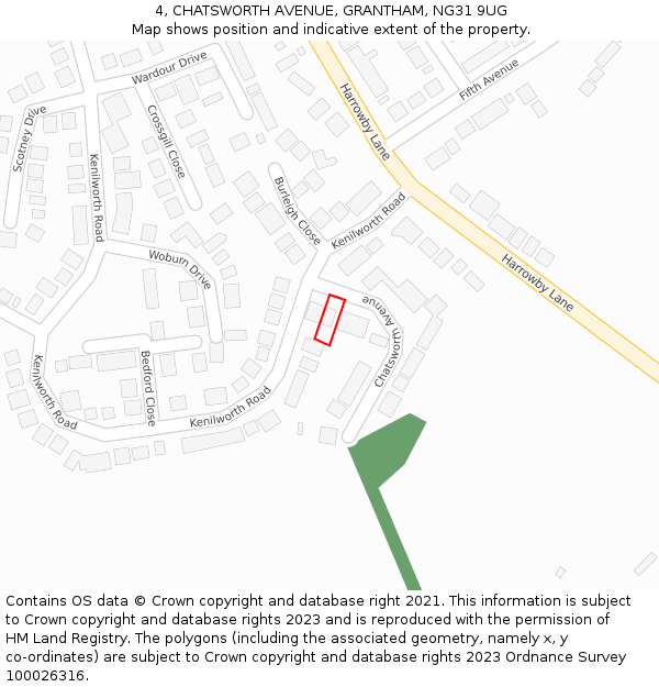 4, CHATSWORTH AVENUE, GRANTHAM, NG31 9UG: Location map and indicative extent of plot