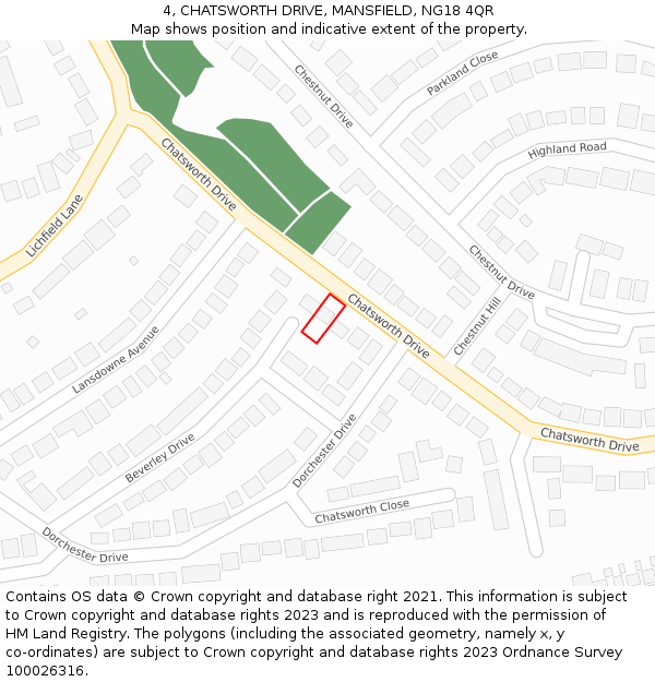 4, CHATSWORTH DRIVE, MANSFIELD, NG18 4QR: Location map and indicative extent of plot