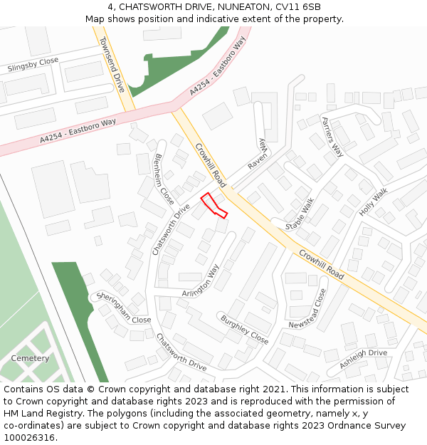 4, CHATSWORTH DRIVE, NUNEATON, CV11 6SB: Location map and indicative extent of plot