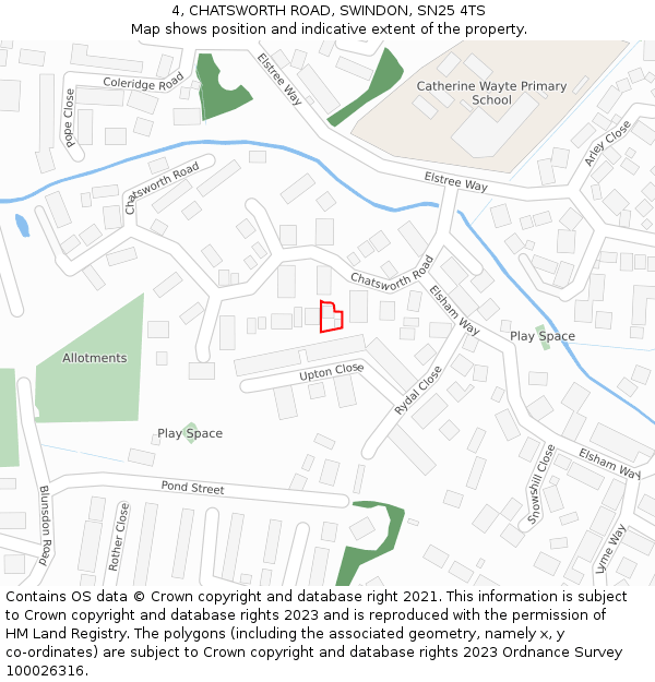 4, CHATSWORTH ROAD, SWINDON, SN25 4TS: Location map and indicative extent of plot