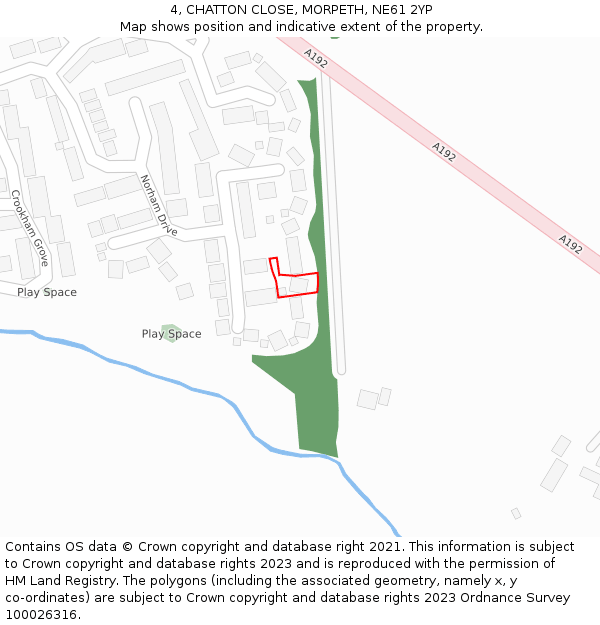 4, CHATTON CLOSE, MORPETH, NE61 2YP: Location map and indicative extent of plot