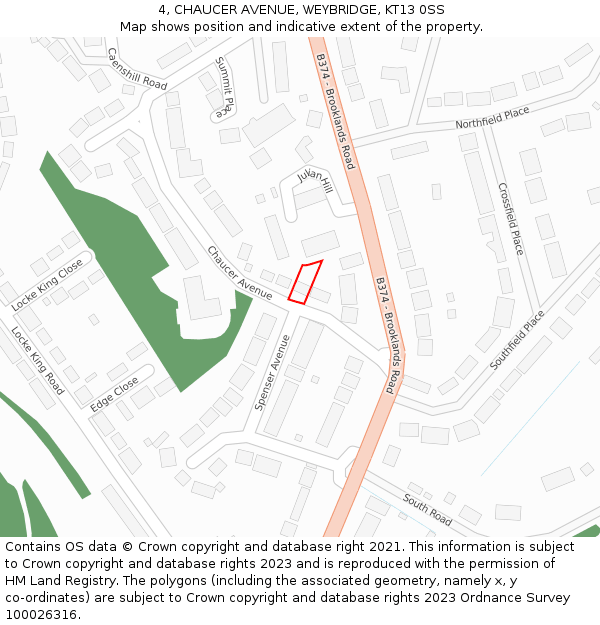 4, CHAUCER AVENUE, WEYBRIDGE, KT13 0SS: Location map and indicative extent of plot