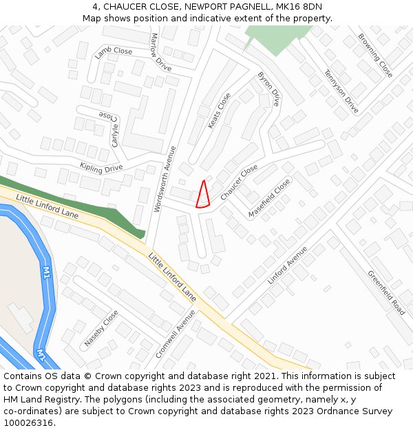 4, CHAUCER CLOSE, NEWPORT PAGNELL, MK16 8DN: Location map and indicative extent of plot