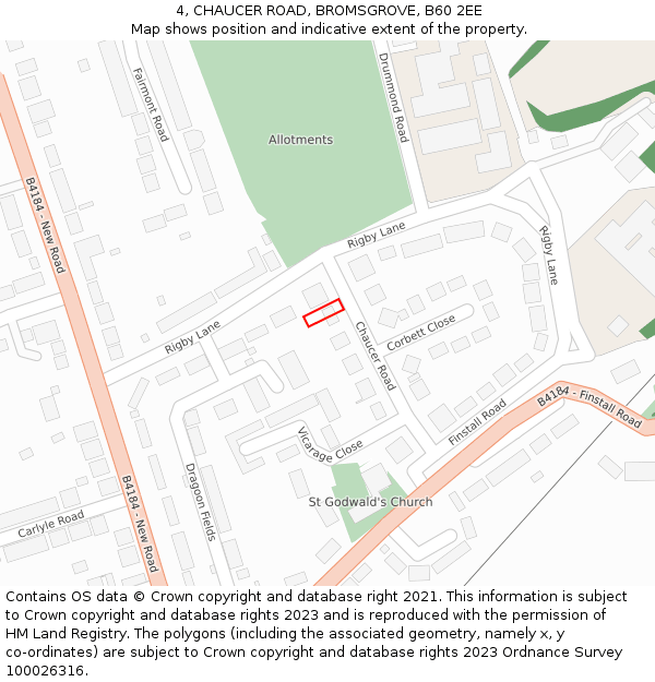 4, CHAUCER ROAD, BROMSGROVE, B60 2EE: Location map and indicative extent of plot